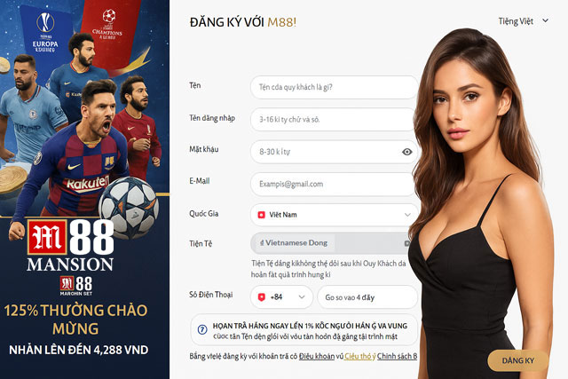 Giao diện đăng ký M88