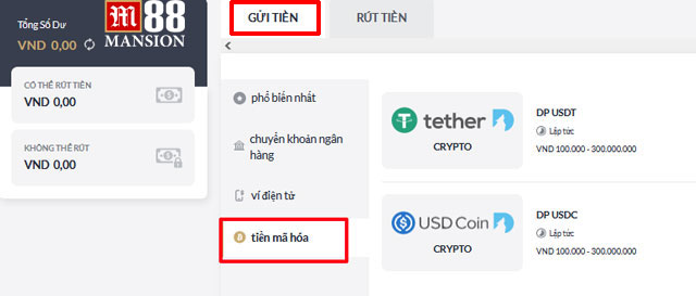 Hướng dẫn nạp tiền M88 với tiền mã hóa